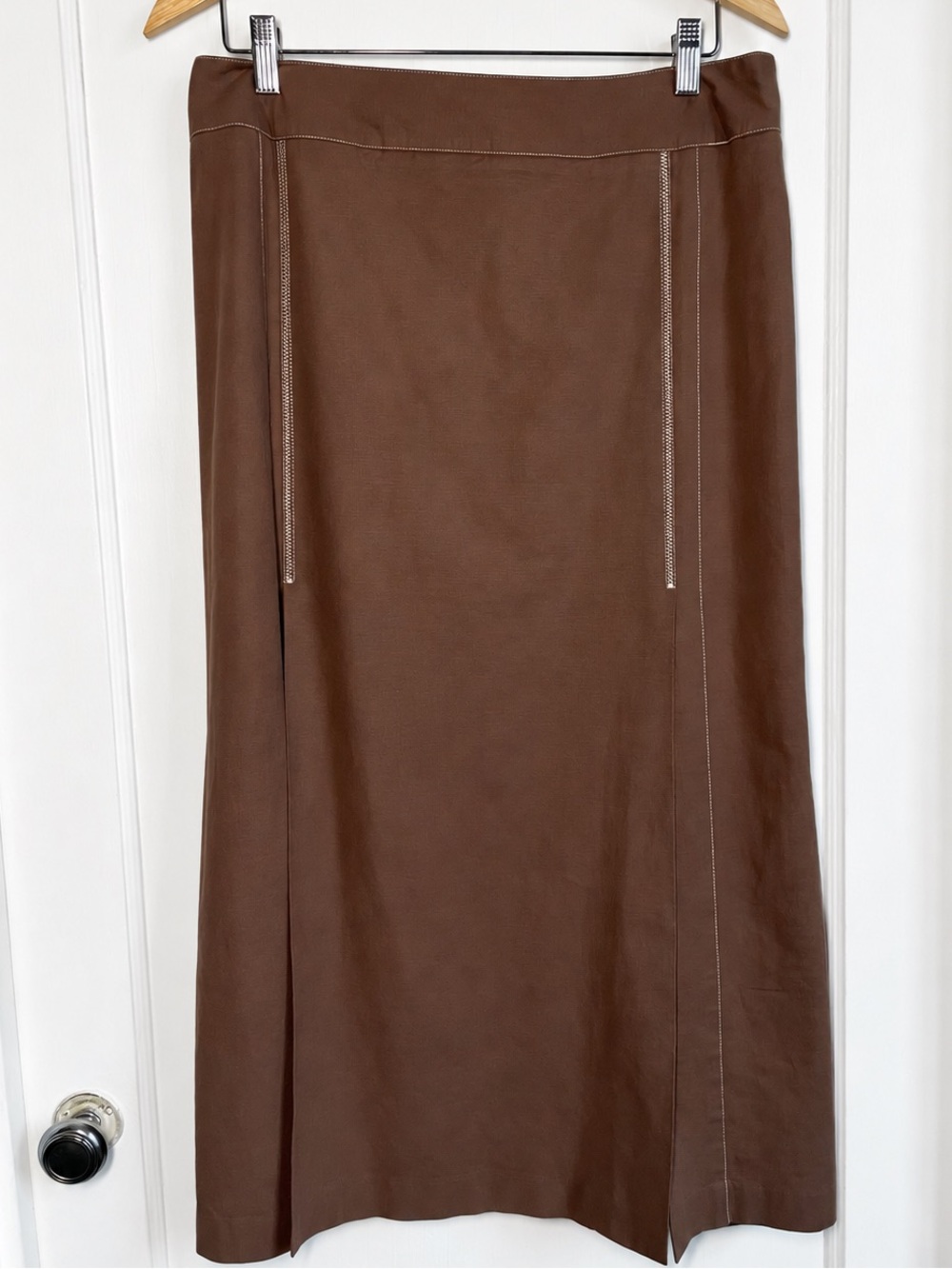 Vintage Harve Benard Linen Blend Midi Skirt Brown 10 Y2K 2001 Casual Minimal